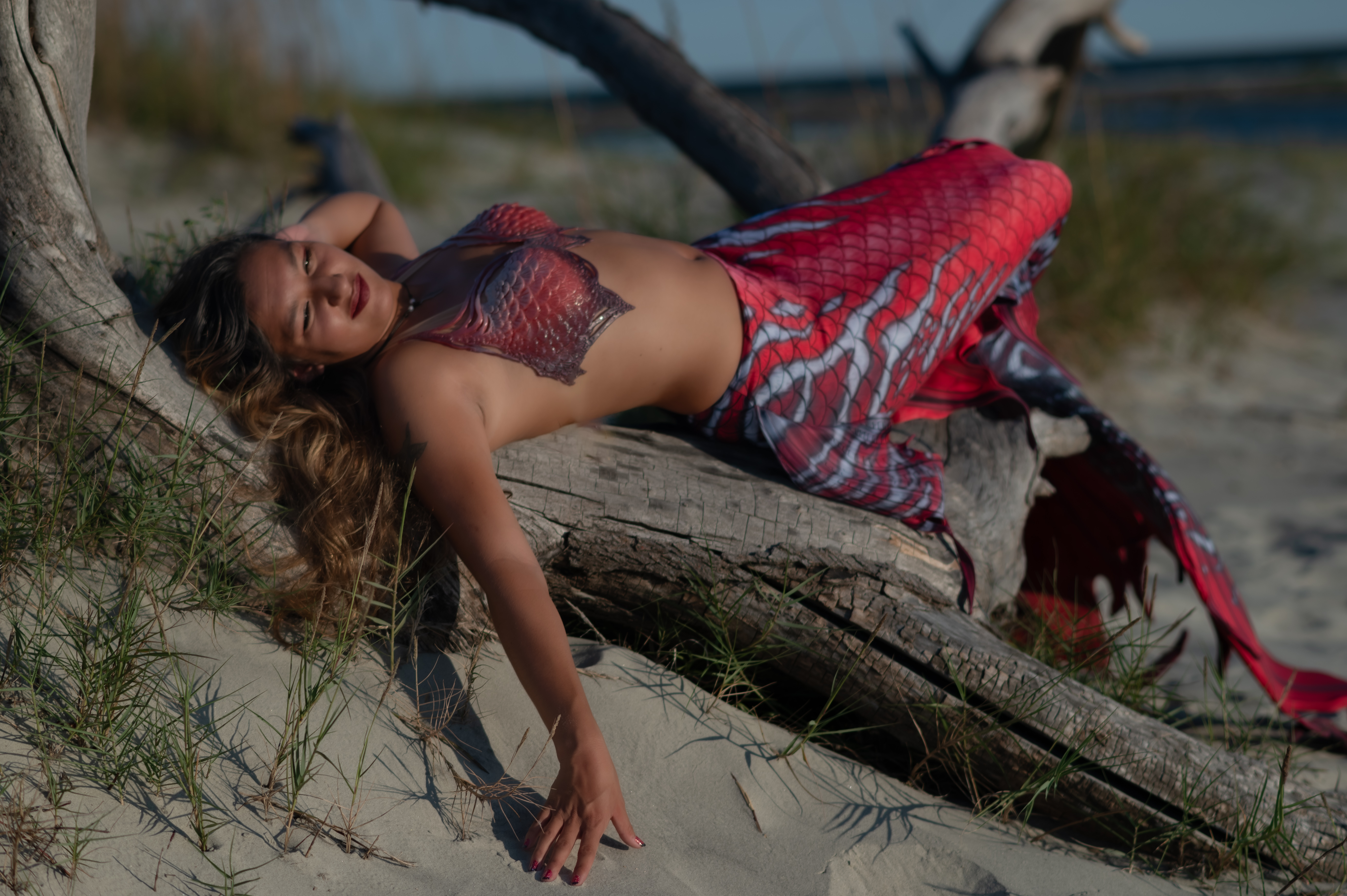 Mermaid resting on log